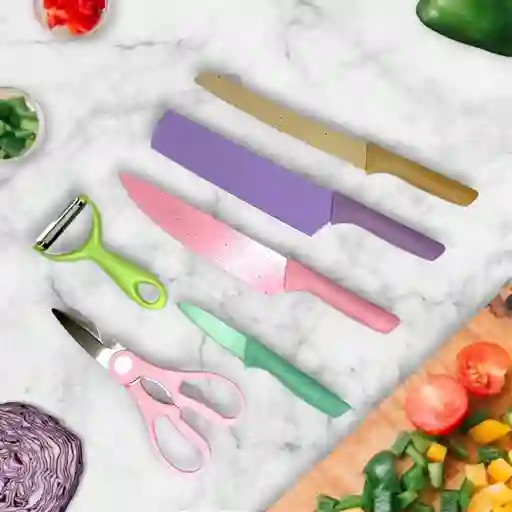 Set De Cuchillos Juego X6 Piezas Colores Pastel Cocina Knife