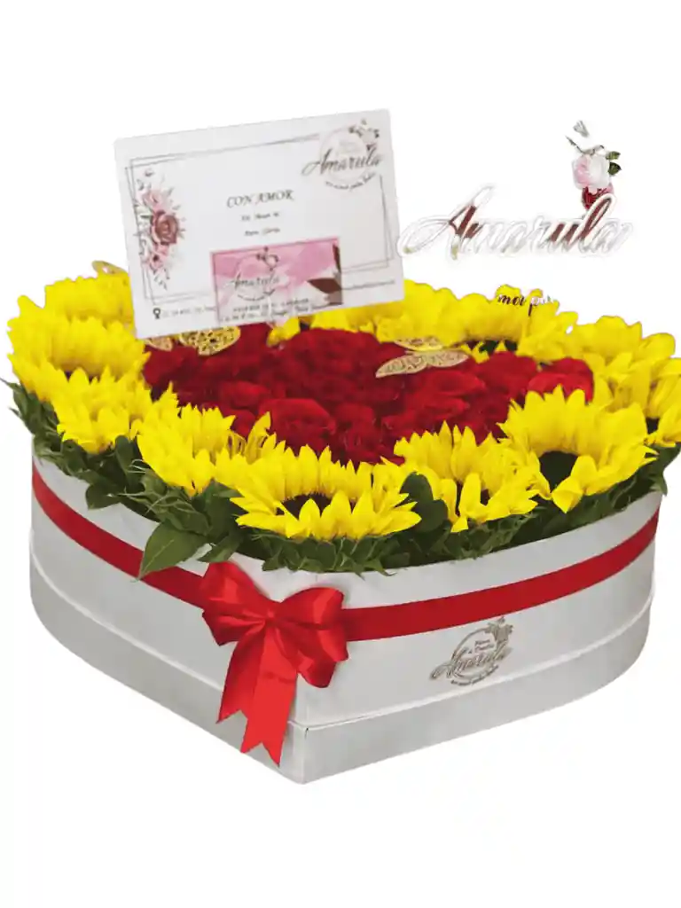 Caja Floral Jumbo Con Rosas Y Girasoles