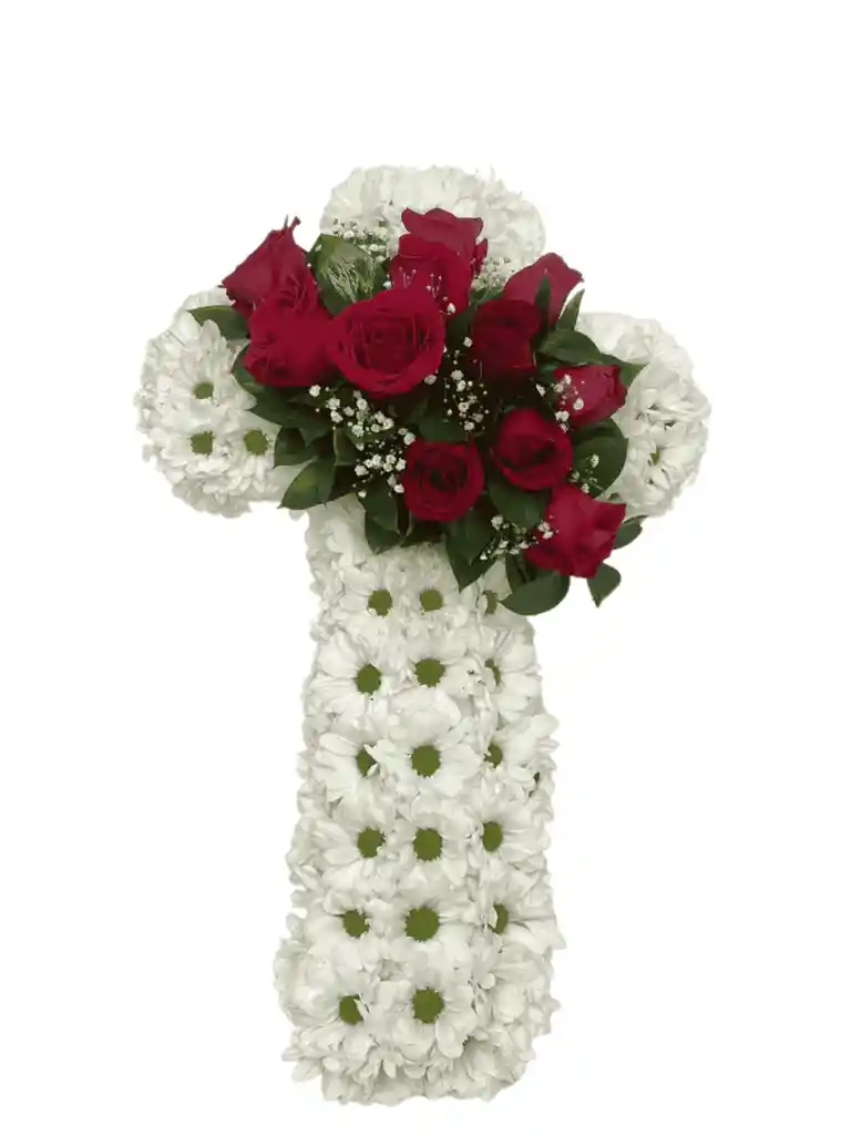 Cruz Fúnebre Con Margaritas Y Rosas