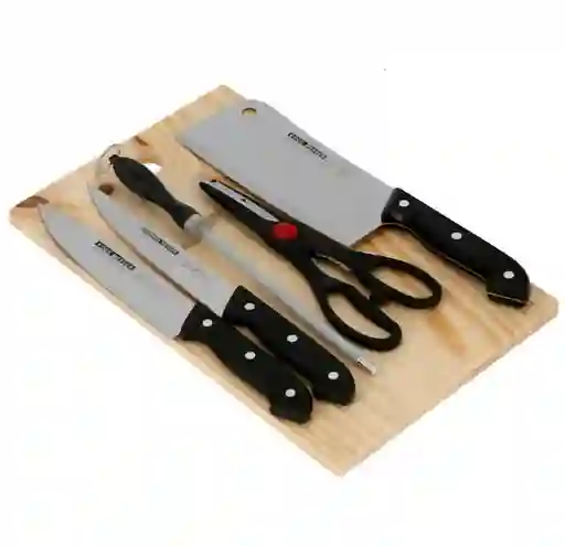 Set De Cocina 6 En 1 Cuchillos Afilador Tabla Hacha