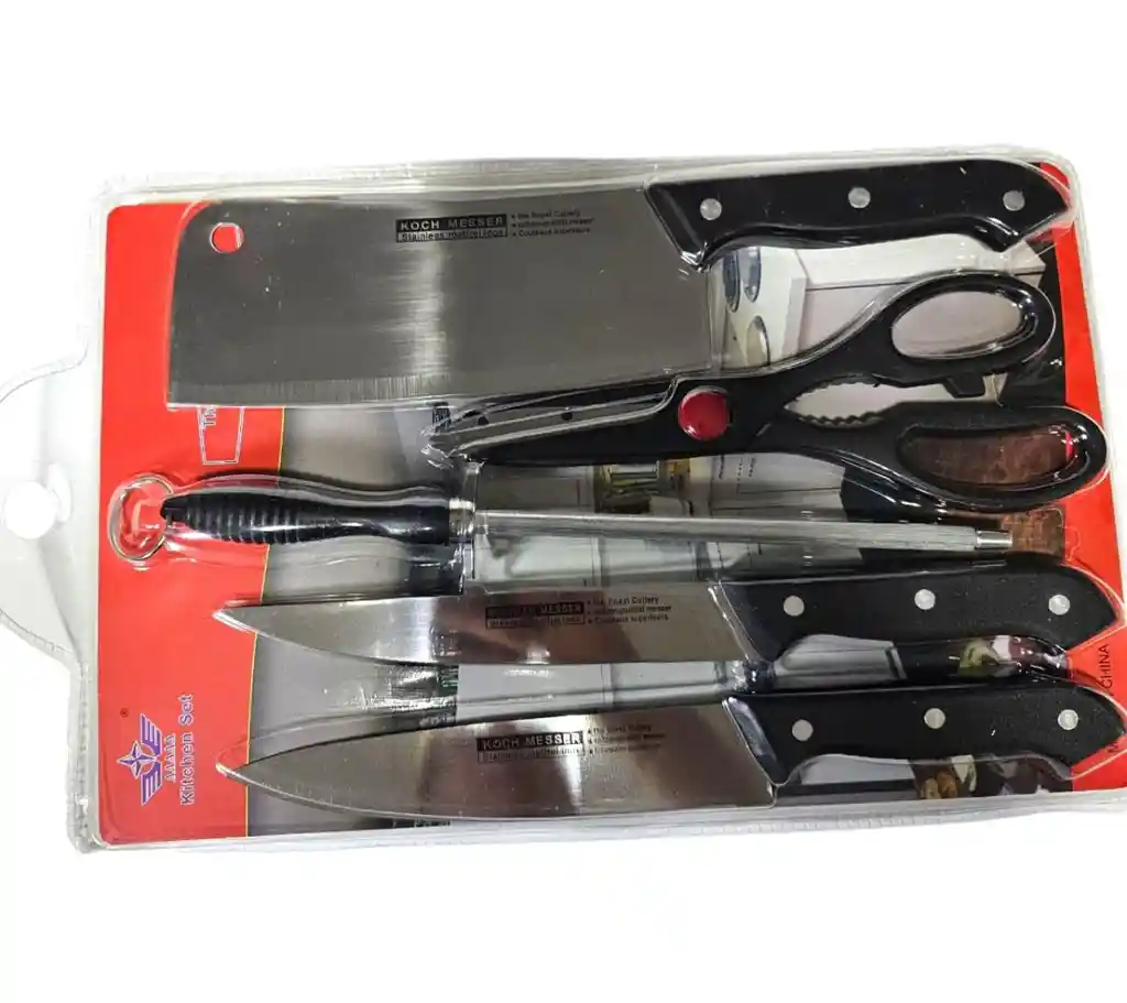 Set De Cocina 6 En 1 Cuchillos Afilador Tabla Hacha