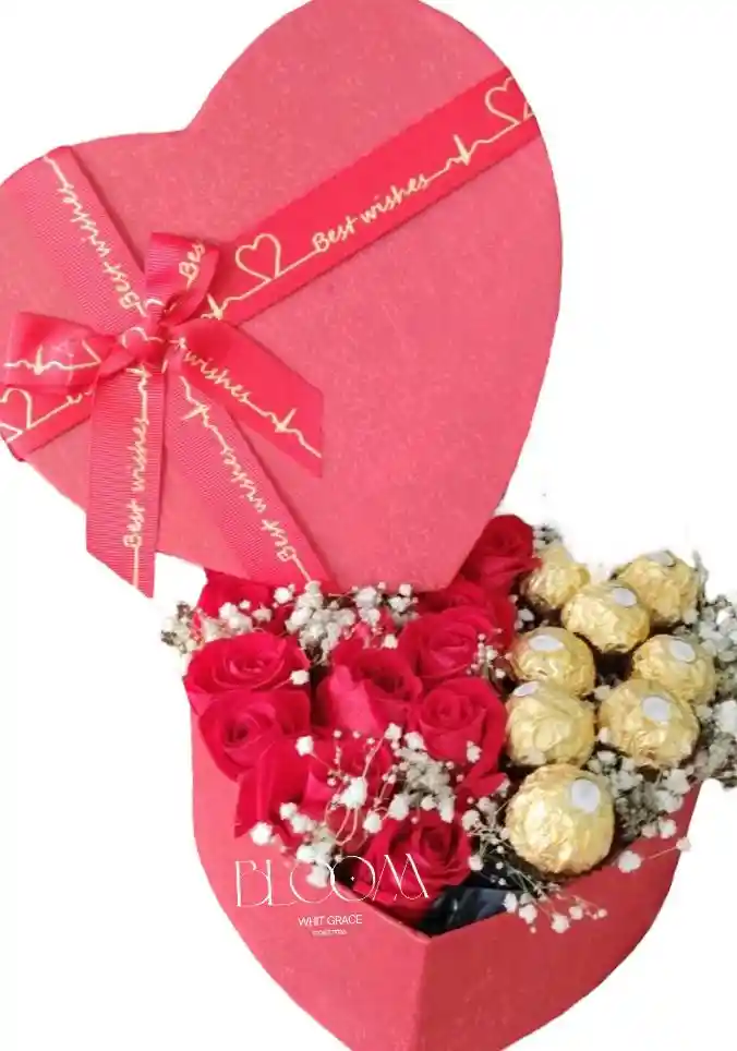 Flores Rosas Rojas Y Chocolates Corazón