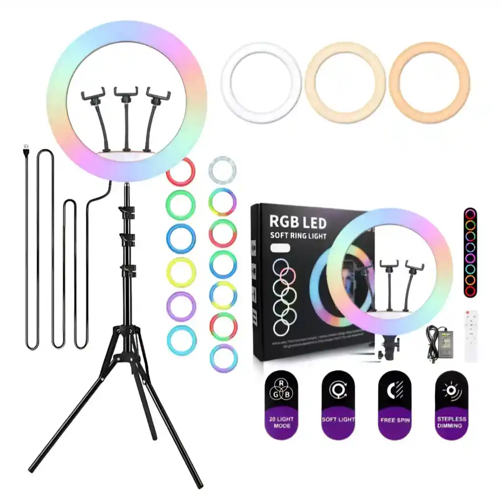 Aro De Luz Led Rgb 45 Cm Profesional + Control + trípode