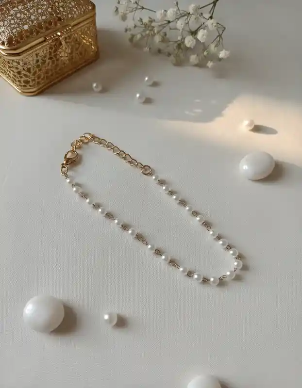 Pulsera Manilla Dorada Estilo Perlas Pequeñas