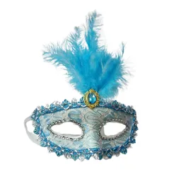 Antifaz De Pluma Y Encaje Azul Turquesa