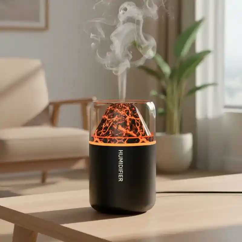 Humidificador Aromatizante Difusor Estilo Volcán Negro Pequeño