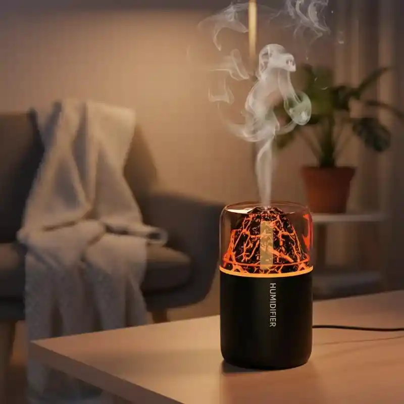 Humidificador Aromatizante Difusor Estilo Volcán Negro Pequeño