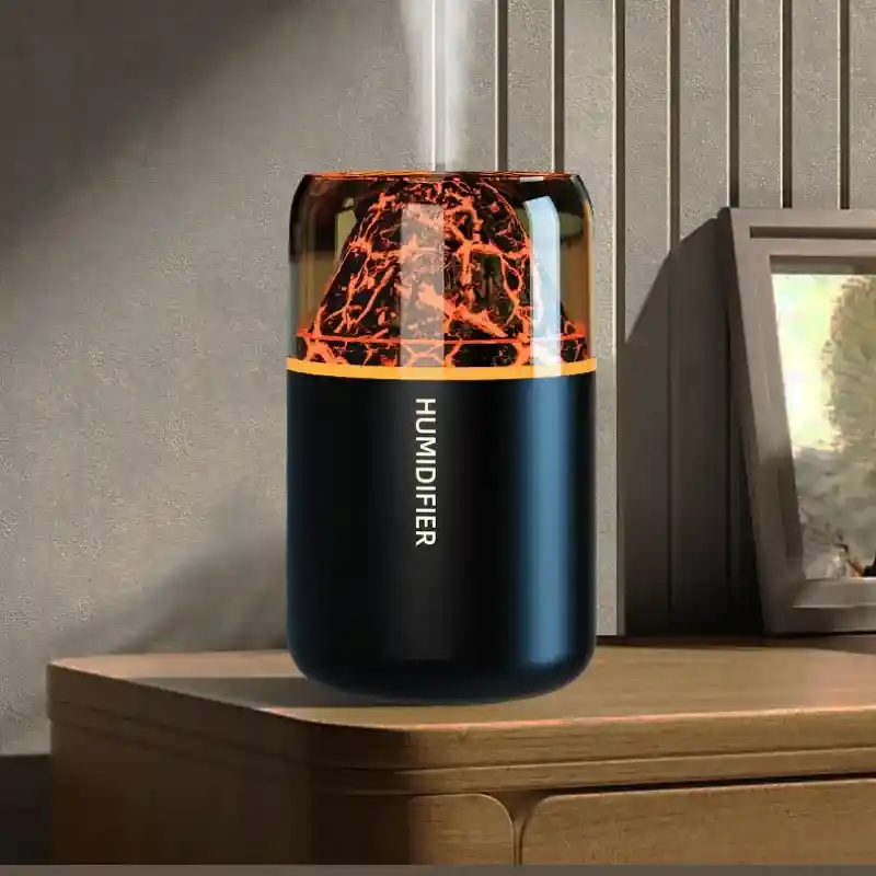 Humidificador Aromatizante Difusor Estilo Volcán Negro Pequeño