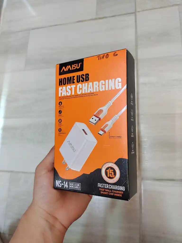 Cargador Naisu Completo Adaptador Y Cable Tipo C Blanco Rapido