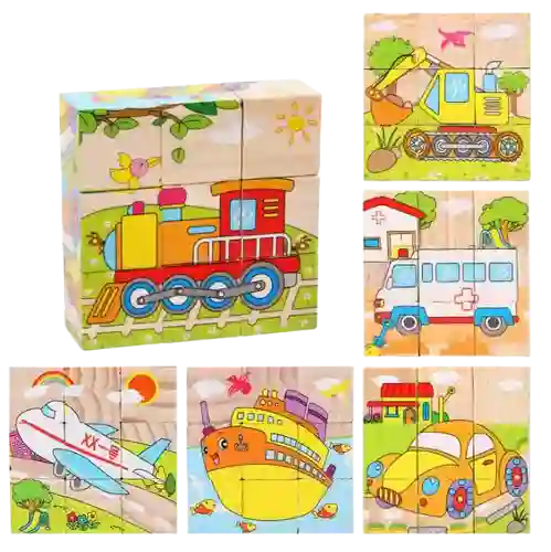 Rompecabezas Infantil De Madera 6 Caras Transporte