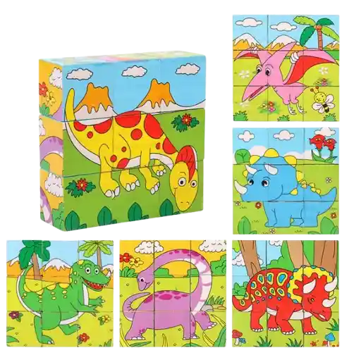 Rompecabezas Infantil De Madera 6 Caras Dinosaurios