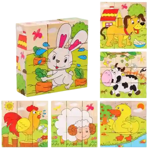 Rompecabezas Infantil De Madera 6 Caras Animales Granja