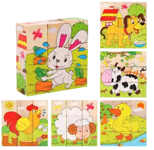 Rompecabezas Infantil De Madera 6 Caras Animales Granja