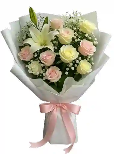 Ramo Pastel Elegante – Lirio Blanco Y Rosas