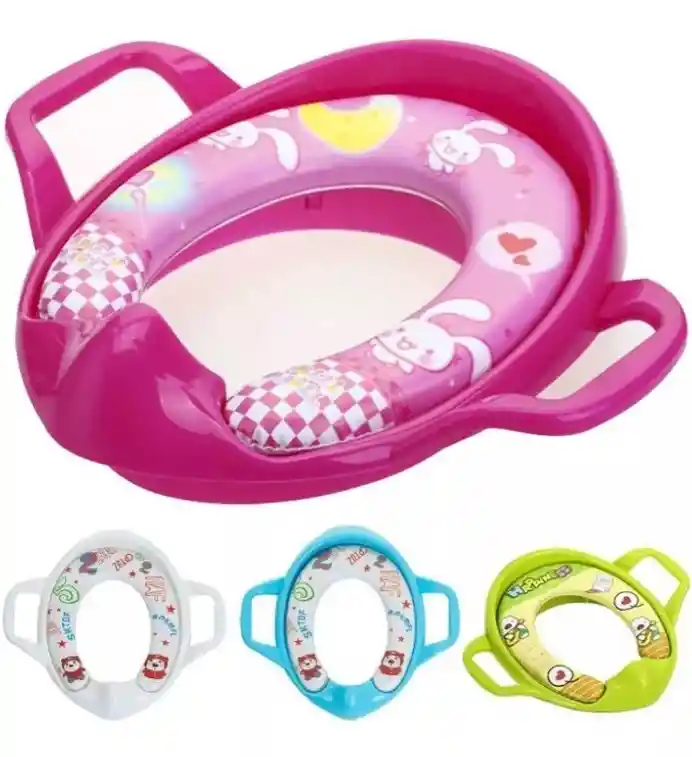 Reductor Adaptador Inodoro Acolchado Bebe Rosa Agarraderas