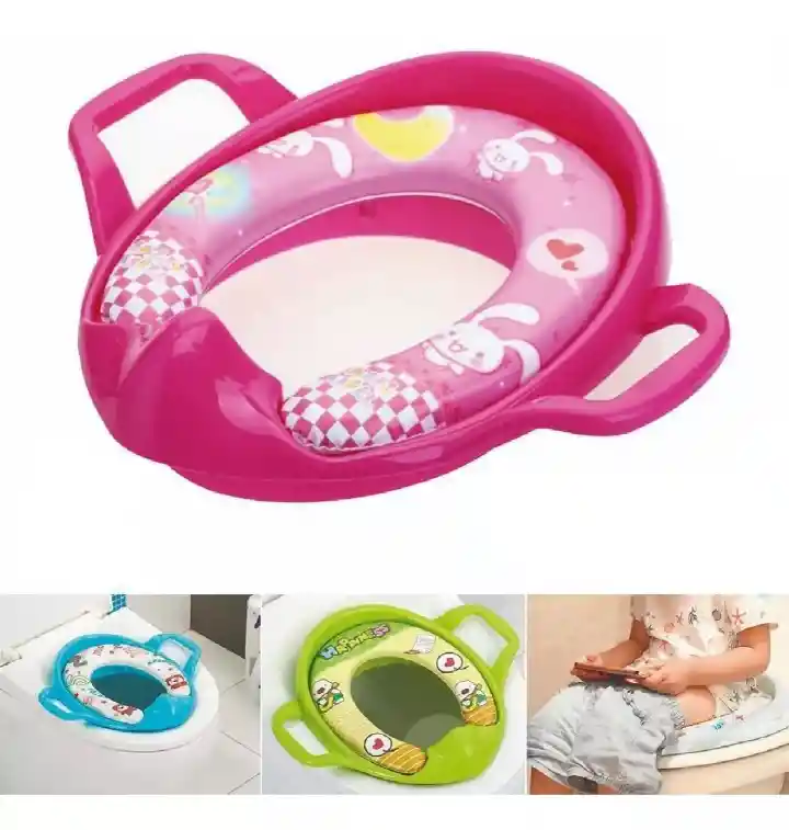 Reductor Adaptador Inodoro Acolchado Bebe Rosa Agarraderas