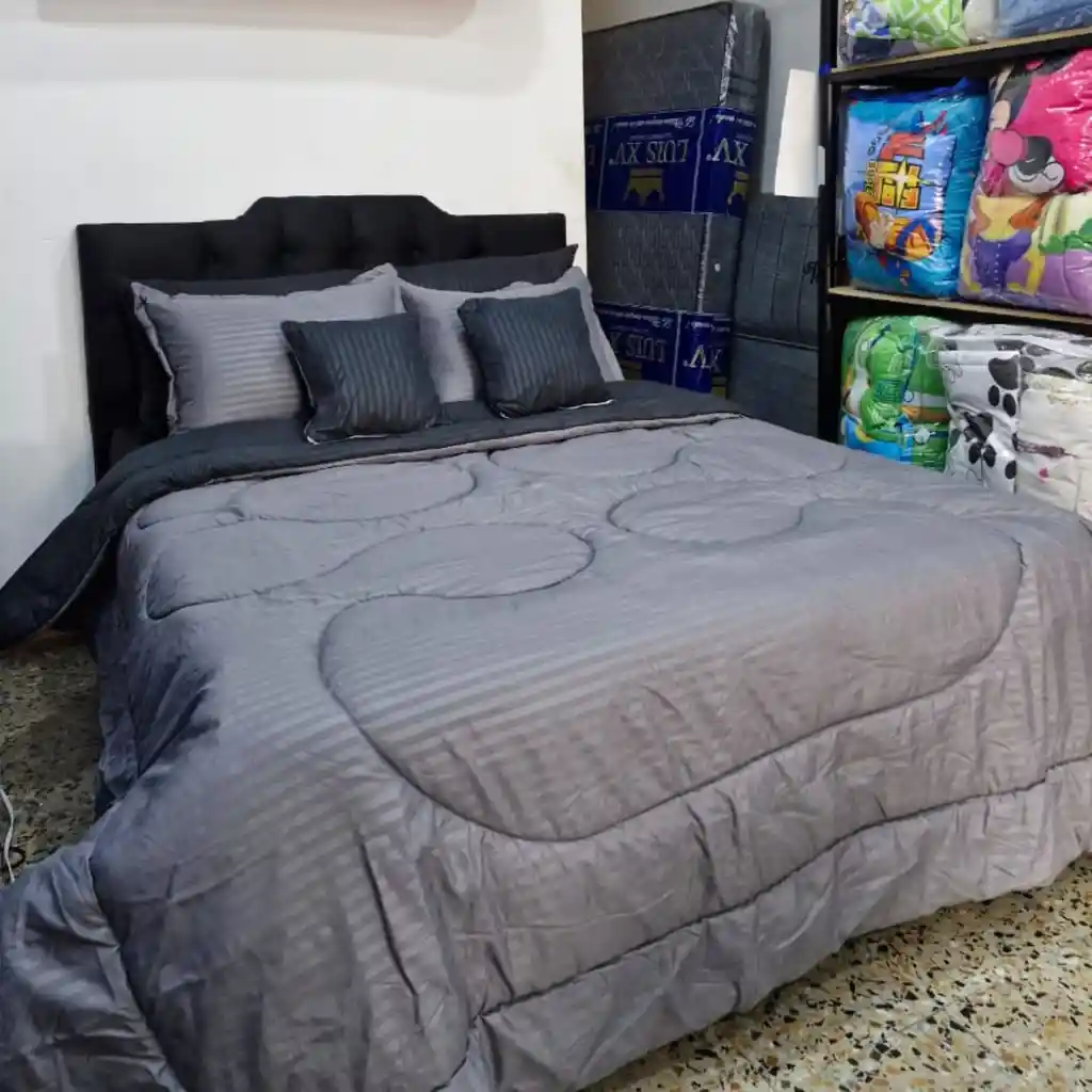 Cubrelecho Doble Negro-gris 5 Piezas