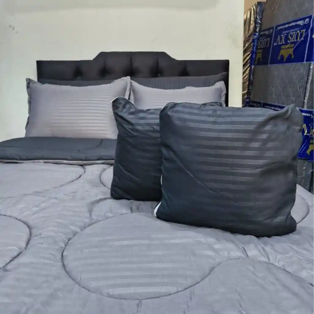 Cubrelecho Doble Negro-gris 5 Piezas