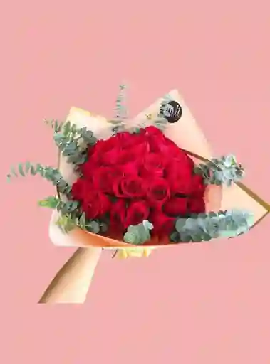 Bouquet 24 Rosas Y Eucalipto - Flor