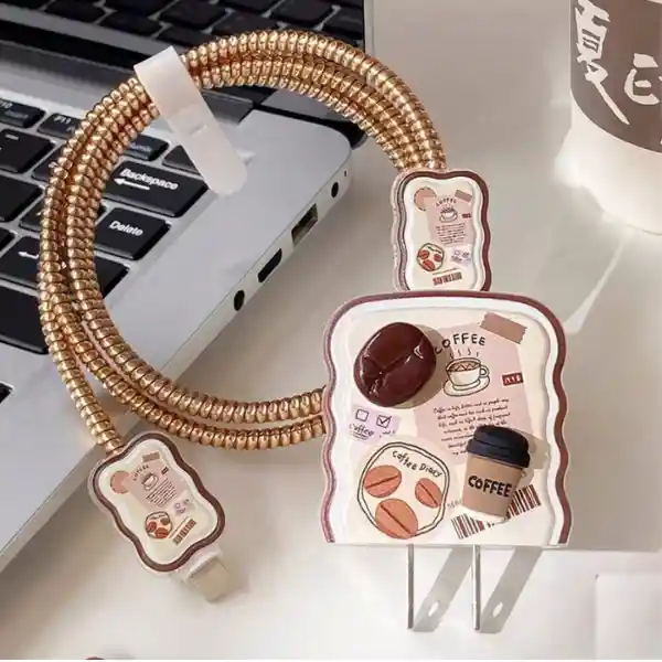 Protector Cargador Decorativo Estilo Kawaii Antidoblez Compatible Con Cable Apple 18w/20w