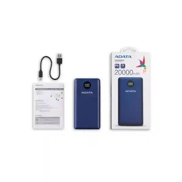 Power Bank Adata 20000mah Usb Qc Cargador Portátil Color Azul
