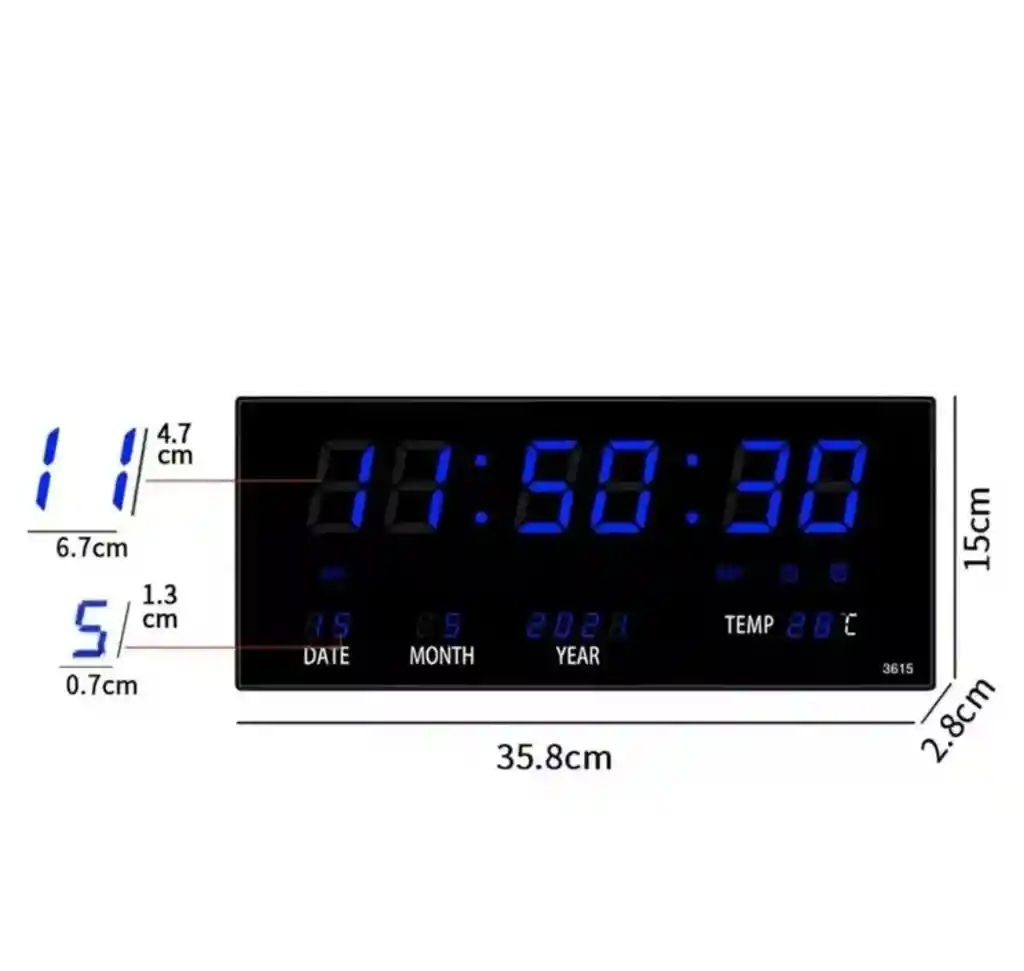 Reloj De Pared Reloj Digital Azul 36cm Led