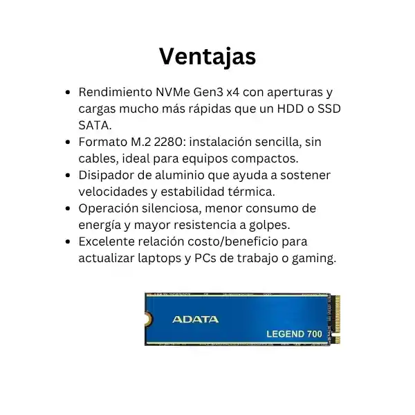 Unidad Ssd M.2 Nvme Adata Legend 700 1tb Color Negro
