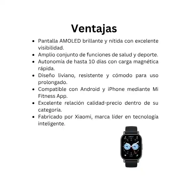 Reloj Inteligente Xiaomi Redmi Watch 5 Lite Pantalla Amoled Color Negro