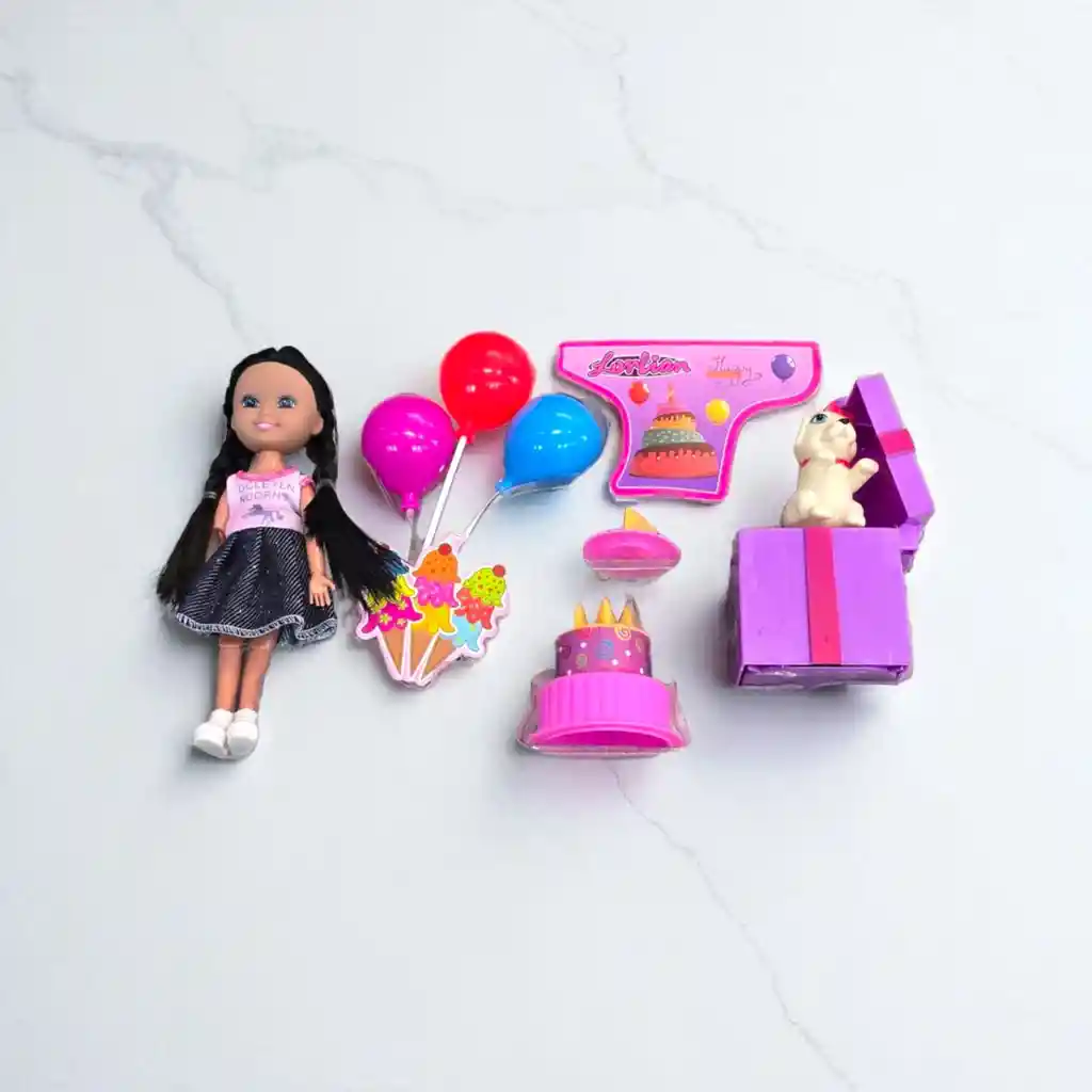 Juguete Muñeca Lorlian Set De Cumpleaños Con Accesorios