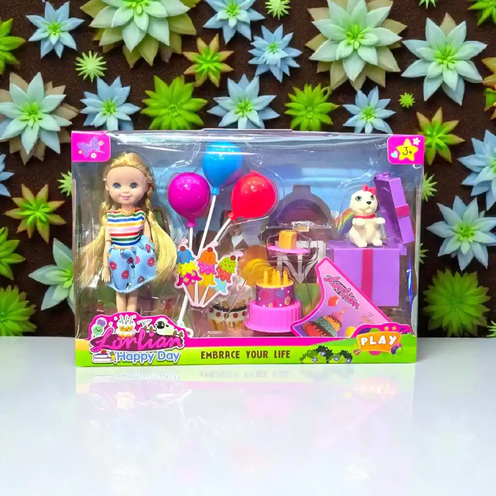 Juguete Muñeca Lorlian Set De Cumpleaños Con Accesorios
