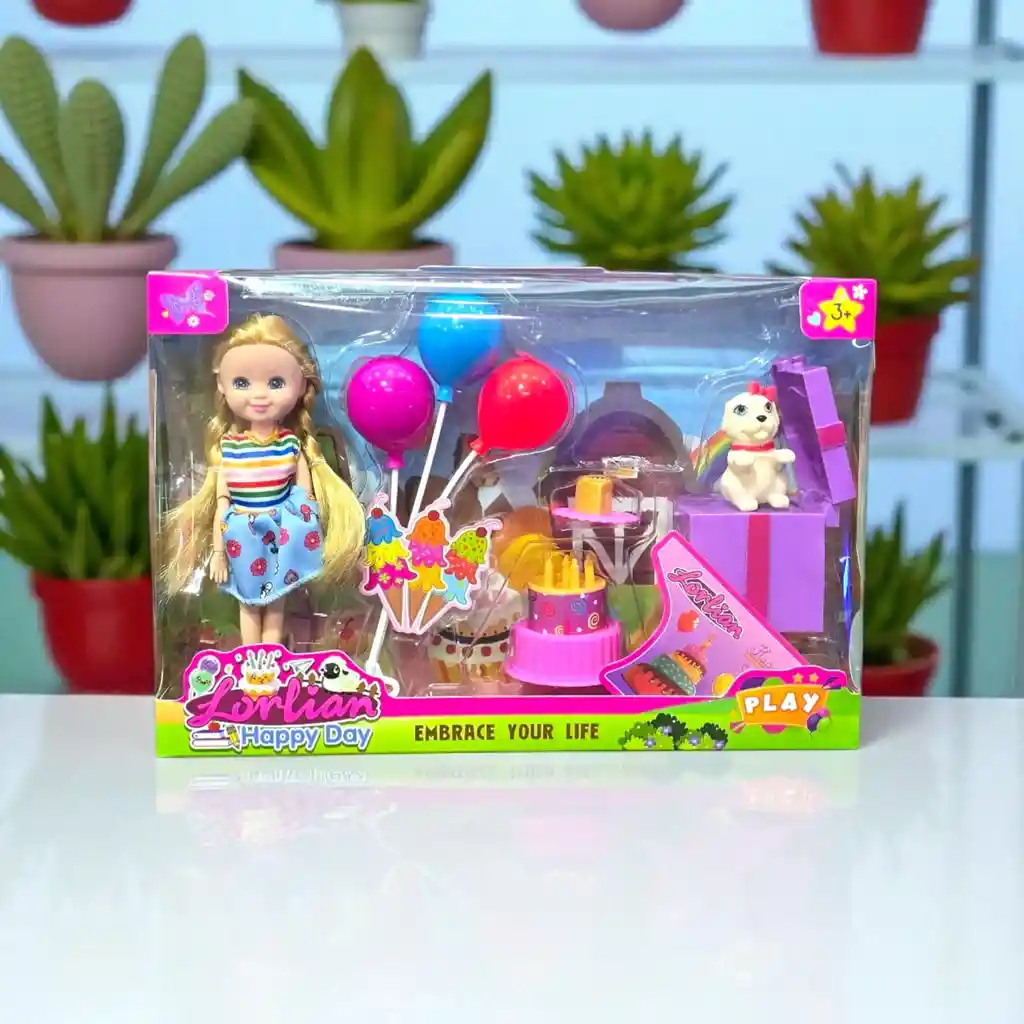 Juguete Muñeca Lorlian Set De Cumpleaños Con Accesorios