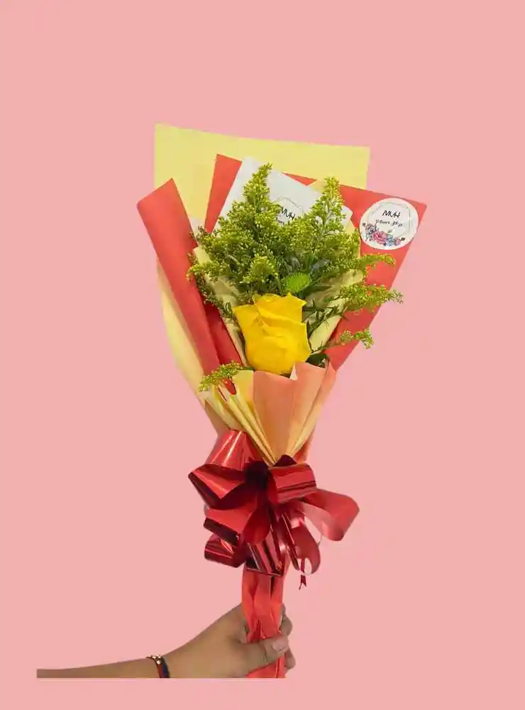 Ramillete De Flor Con Follaje - Flores Amarillas