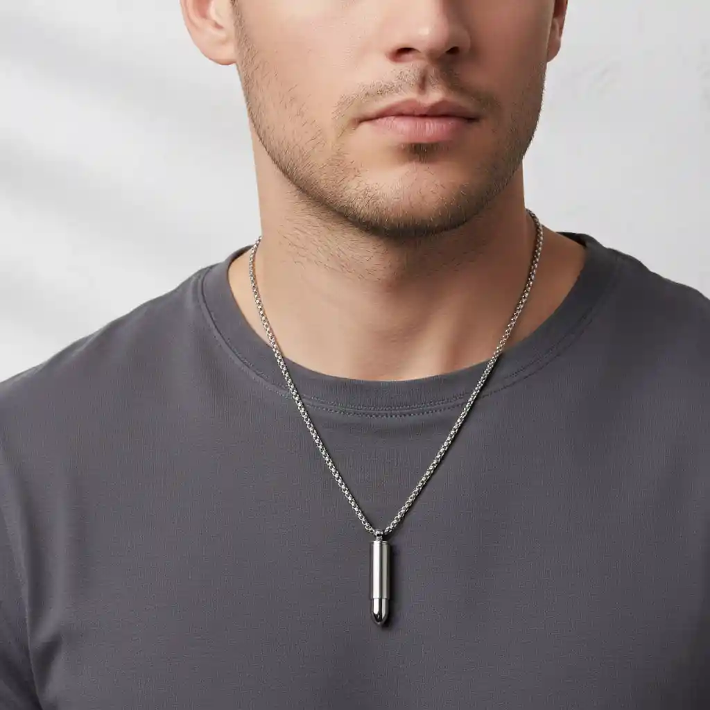 Cadena Con Dije Bala Acero Inoxidable