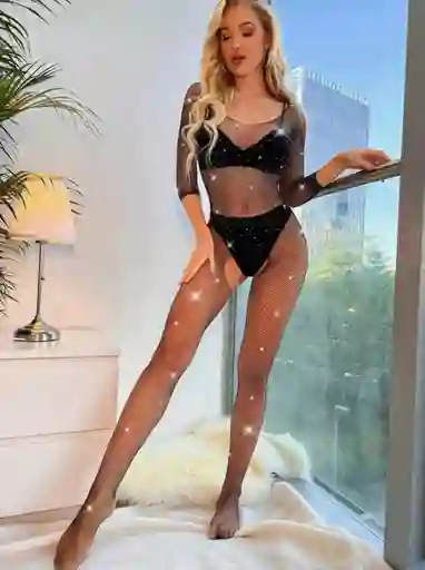 Malla Enterizo Hueco Entrepierna. Hermanas Fashion. Negro