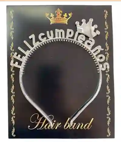 Diadema Vincha Feliz Cumpleaños Plateada