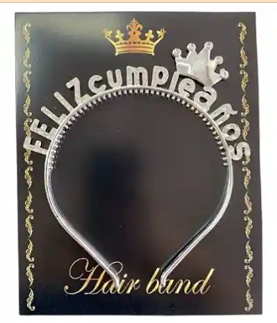 Diadema Vincha Feliz Cumpleaños Plateada