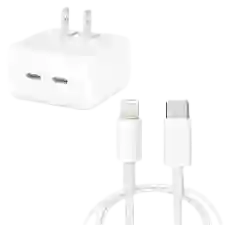 Cubo Iphone Carga Rapida 50w Doble Puerto Tipo C Lightning + Cable Tipo C A Lightning 1 Metro
