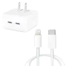Cubo Iphone Carga Rapida 50w Doble Puerto Tipo C Lightning + Cable Tipo C A Lightning 1 Metro