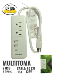 Multitoma Electrica Usb Y Tipo 60 Cm