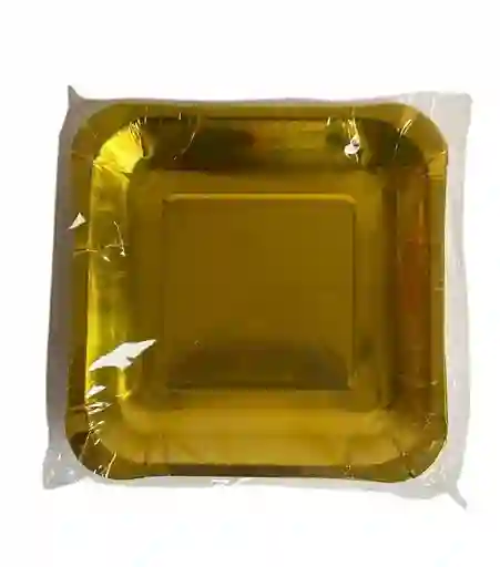 Platos Cartón Dorados 14x14 Cms Paq X 12 Unds, Platos Ponque