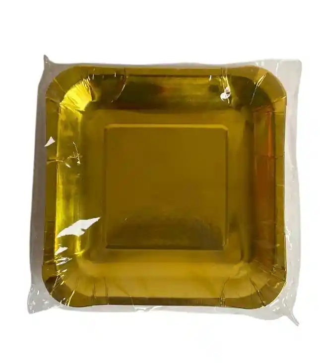 Platos Cartón Dorados 14x14 Cms Paq X 12 Unds, Platos Ponque