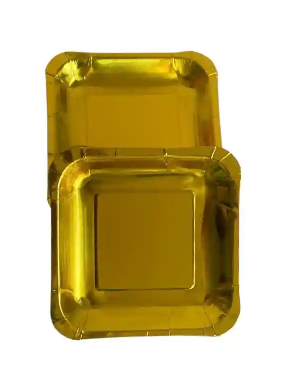 Platos Cartón Dorados 14x14 Cms Paq X 12 Unds, Platos Ponque