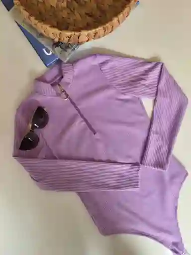 Body Manga Larga Cuello Alto Cremallera