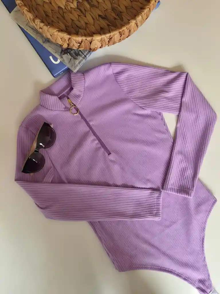 Body Manga Larga Cuello Alto Cremallera