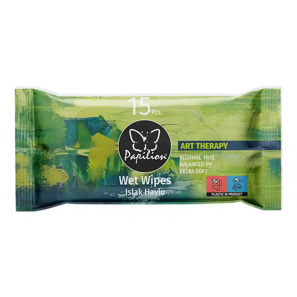 Papilion Toallitas Húmedas Art Therapy Green, Sin Alcohol, Libre De Parabenos, Extra Suaves Para Piel Sensible 15 Unidades
