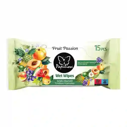 Papilion Toallitas Húmedas Para Bebé Fruit Passion Green, Fórmula Multivitamínica Ph Balanceado, Suaves Y Seguras 15 Unidades