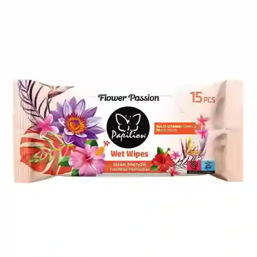 Papilion Toallitas Húmedas Para Bebé Flower Passion Pink, Fórmula Multivitamínica Ph Balanceado, Suaves Y Seguras 15 Unidades