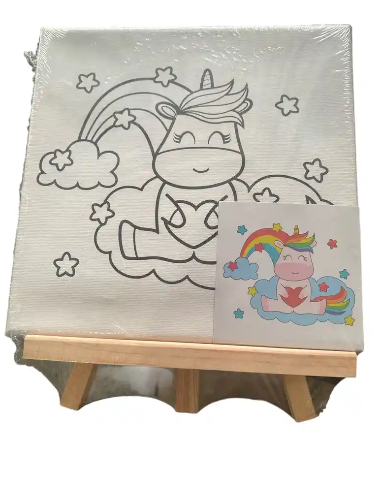 Lienzos Medianos Con Pinturas Y Pincel Varios Diseños Como Unicornio, Elefante Y Robot
