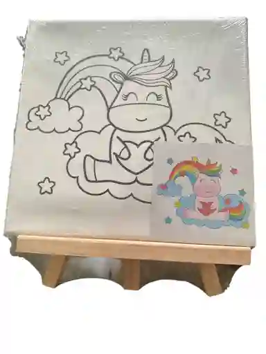 Lienzos Medianos Con Pinturas Y Pincel Varios Diseños Como Unicornio, Elefante Y Robot