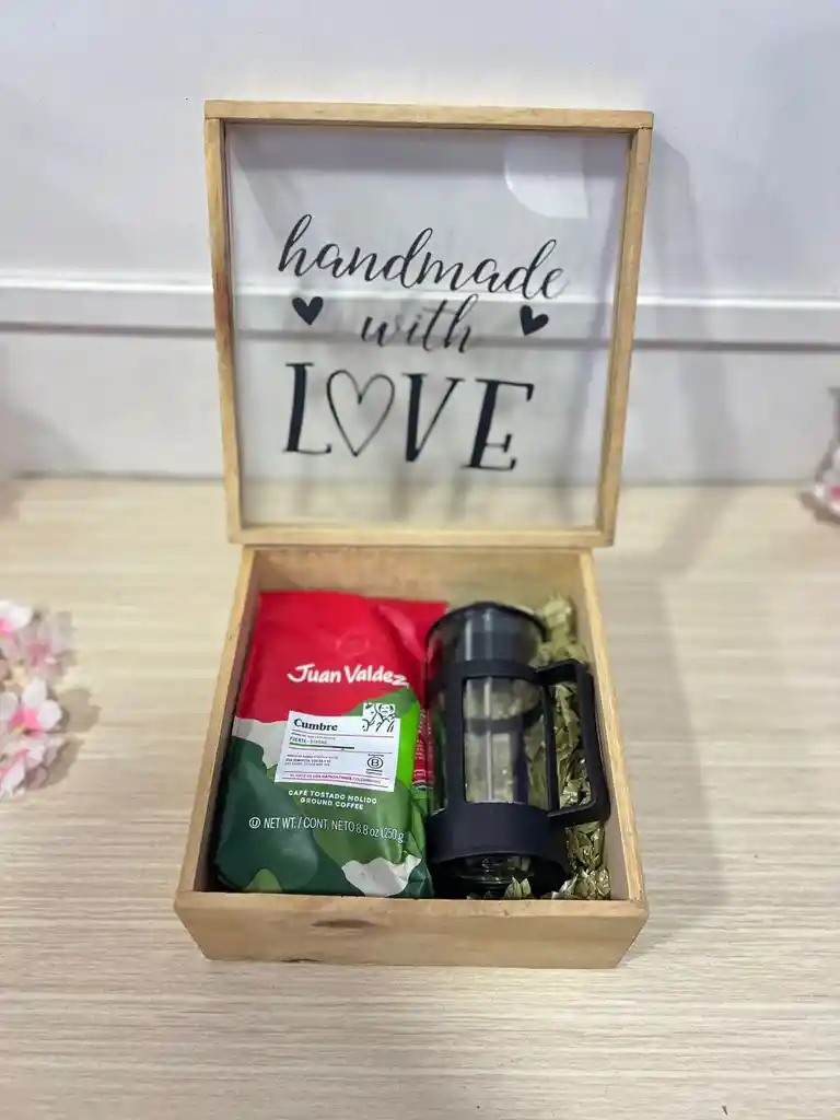 Caja Cafetera De Madera Con Prensa Francesa